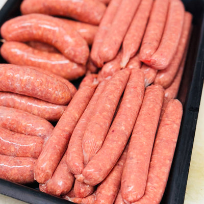 Sweet Chilli, Mango Beef sausages  (per kg)