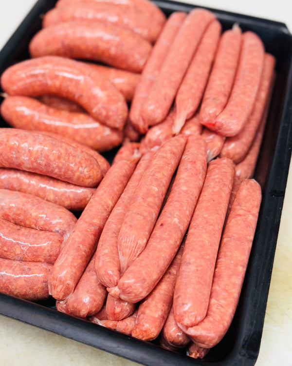 Sweet Chilli, Mango Beef sausages  (per kg)
